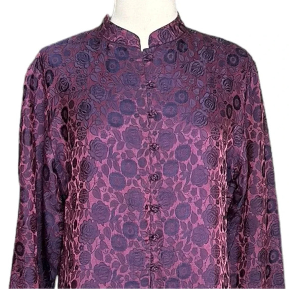 BIANCO LEVRIN Asian Inspired Tunic Topper Jacket Silk Blend Jacquard Ethereal - Picture 3 of 16